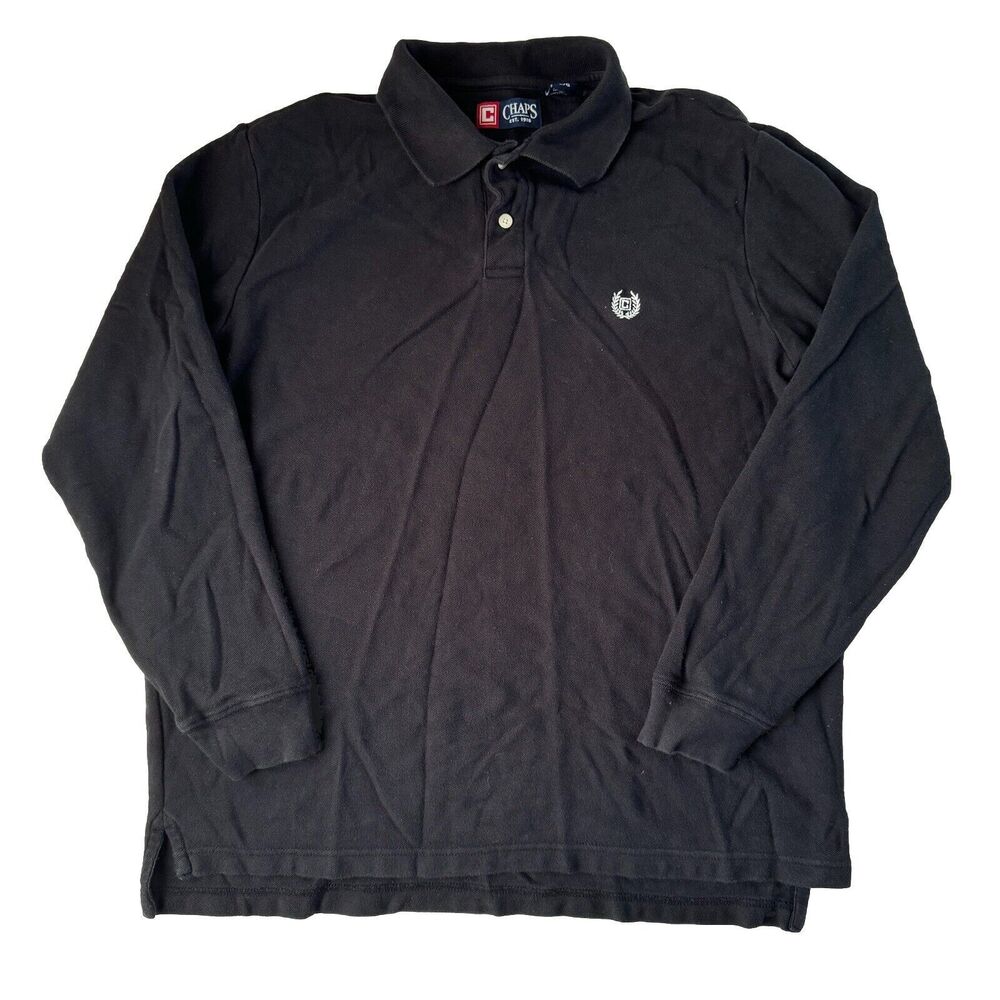 Chaps Polo Shirt Mens Long Sleeve  Embroidered Logo Black Size Large
